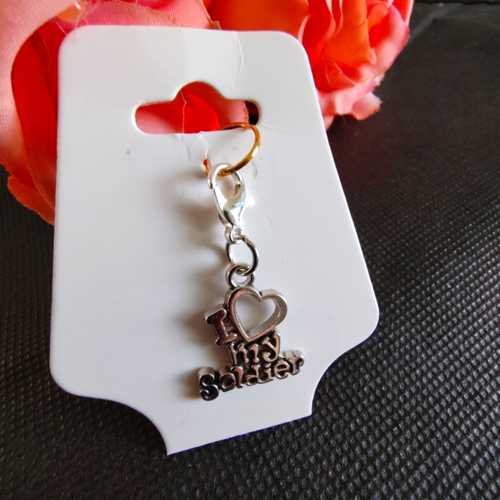 I Love My Soldier Charm with Lobster Clasp New